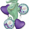 Qualatex - Bouquet De 5 Ballons Mylar - Sirene Et Hippocampe - Party Shop