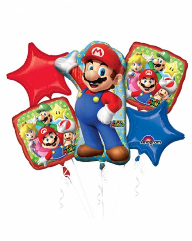 Bouquet De 5 Ballons Mylar - Super Mario Party Shop