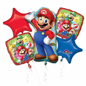 Bouquet De 5 Ballons Mylar - Super Mario Party Shop