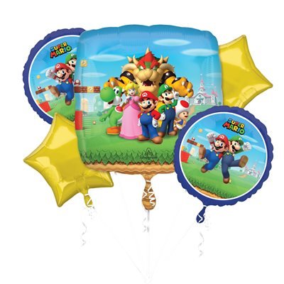 Bouquet De 5 Ballons Mylar - Super Mario Party Shop