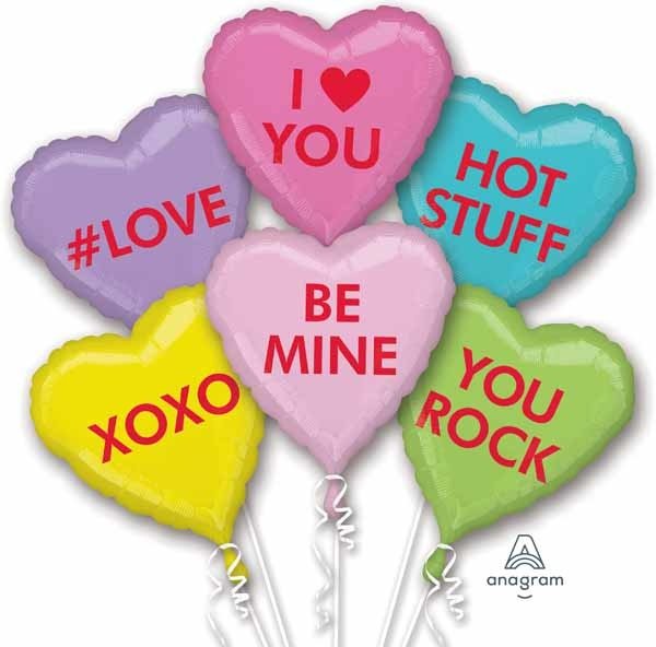 Bouquet De 6 Ballons Mylar - Bonbons De Saint - Valentin Party Shop