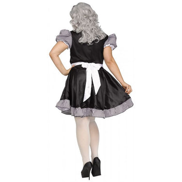 Plus size Broken Doll costume for adult women – creepy Halloween dress with choker, hair bow, and footless tights- FunWorld - Party Shop