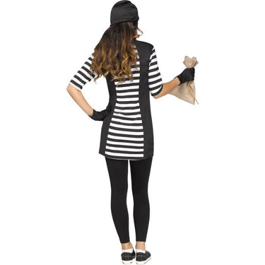 Sexy Burglar Babe costume for adult women – includes striped dress, eye mask, gloves, cap, and money bag – perfect for Halloween - FunWorld - Party Shop
