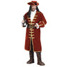 Adult wearing Captain Black Heart pirate costume with black coat, jabot, belt, and pirate hat – ideal for Halloween or themed party - FunWolrd - Party Shop
