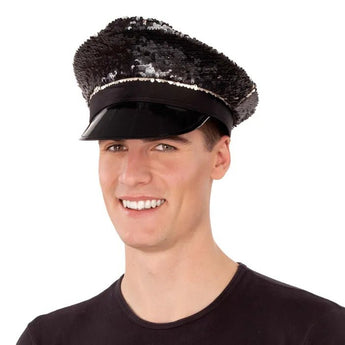 Caquette policier Adulte - Paillettes Noir Party Shop