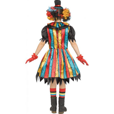 Carny Clown costume for girls – colorful circus dress with collar, gloves, and mini hat headband with rosette – perfect for Halloween or carnival - FunWorld - Party Shop