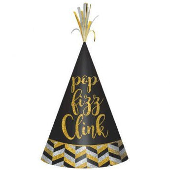 Chapeau Cône "Pop Fizz Clink" - Nouvel An Party Shop