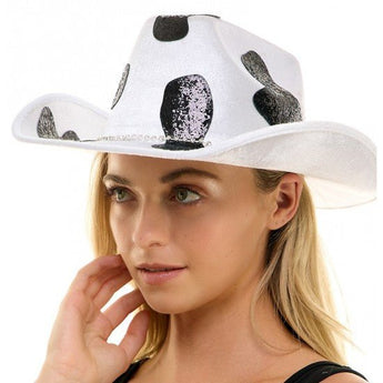 Chapeau Cowboy Adulte - Blanc imprimé vache Noir Party Shop