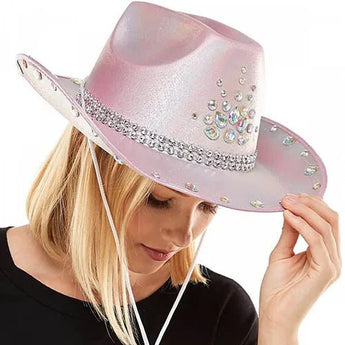 Chapeau Cowboy Rose Avec Bijoux Party Shop