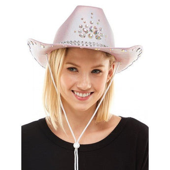 Chapeau de cowboy rose avec bijoux Party Shop