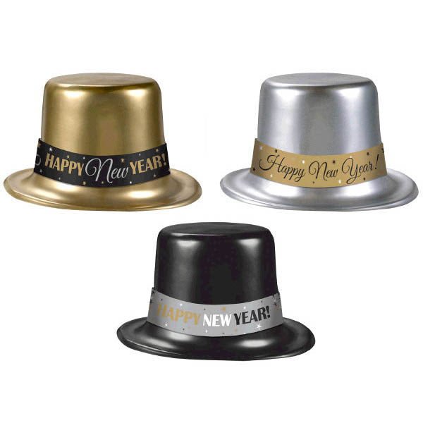 Chapeau Haut De Forme Argent Happy New Year Party Shop