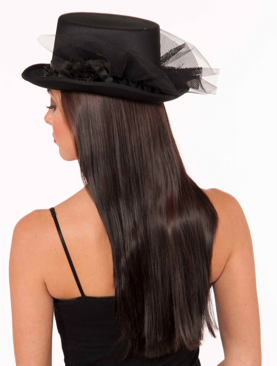 Chapeau Haut De Forme Avec Accent De Tissus Noir Party Shop