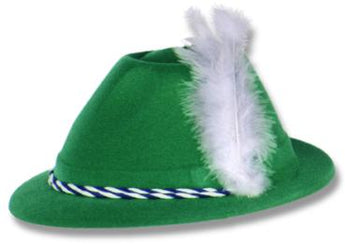 Chapeau Tyrolien Velours Vert Avec Plume Party Shop