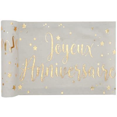 Chemin De Table Joyeux Anniversaire Métallisé Blanc Rouleau 118Po Party Shop