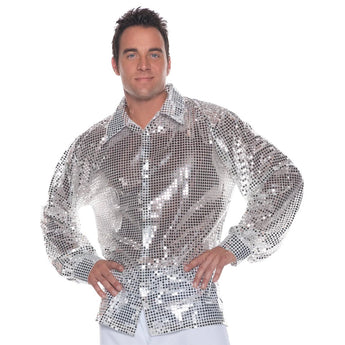 Chemise Disco Argent Avec Sequin - Party Shop