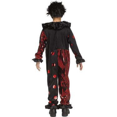 Chrome Clown child costume with metallic jumpsuit, creepy mask and collar – perfect for Halloween or scary circus theme.- FunWold - Party shop