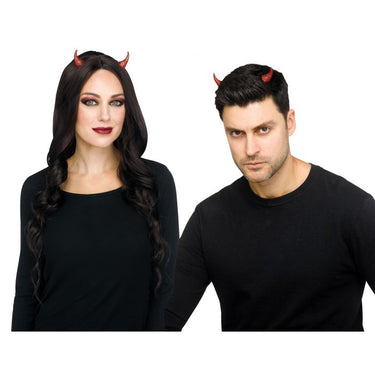 Pair of clip-on red glitter devil horns – fun costume accessory for Halloween or themed parties