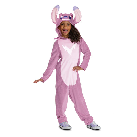 Angel Stitch kids costume – pink hooded jumpsuit with character face and antennas – perfect for Halloween, cosplay, or Disney-themed party - Disguise - Party Shop