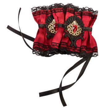 Couvres Poignets Rouge À Dentelle Noire - Party Shop