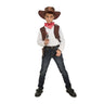 Kids cowboy costume with vest, hat, pistol and sheriff badge. Realistic western outfit for Halloween, carnival or themed birthday party. Fast delivery Party Shop. - MOM 