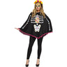 Day of the Dead adult poncho costume with colorful skull print – instant Halloween outfit – makeup and flower crown not included
