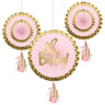 Creative Converting - Décorations Suspendues En Papier (3) - Oh Baby Rose (12 Po Et 8 Po) - Party Shop