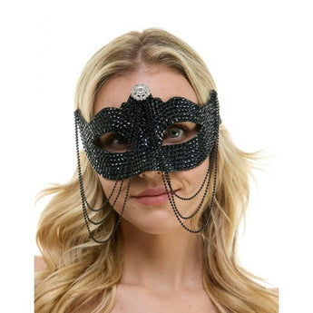 Demi - masque en strass noir avec chaînes Party Shop