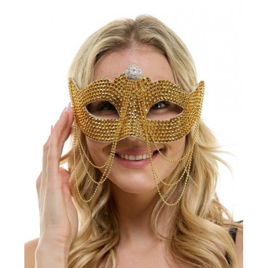 Demi - masque en strass or avec chaînes Party Shop
