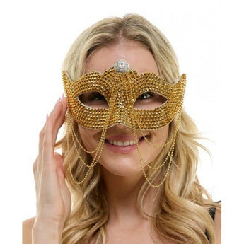 Demi - masque en strass or avec chaînes Party Shop