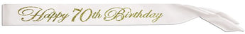 Écharpe "Happy 70Th Birthday" - Blanc Et Or Party Shop