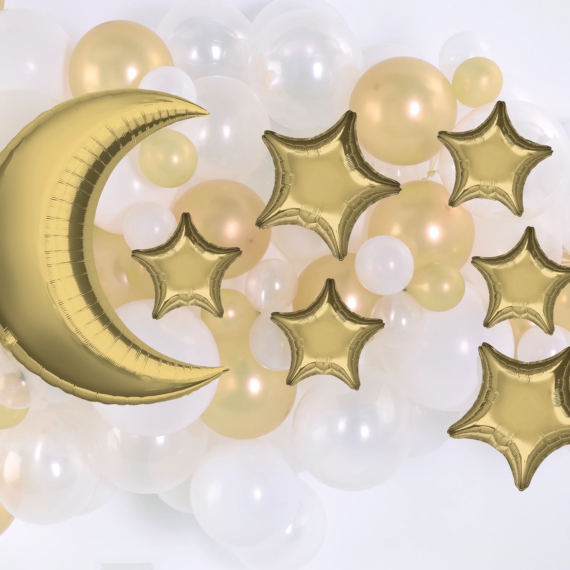 Ensemble De Ballons En Aluminium Lune Et Étoiles - Or Blanc Party Shop