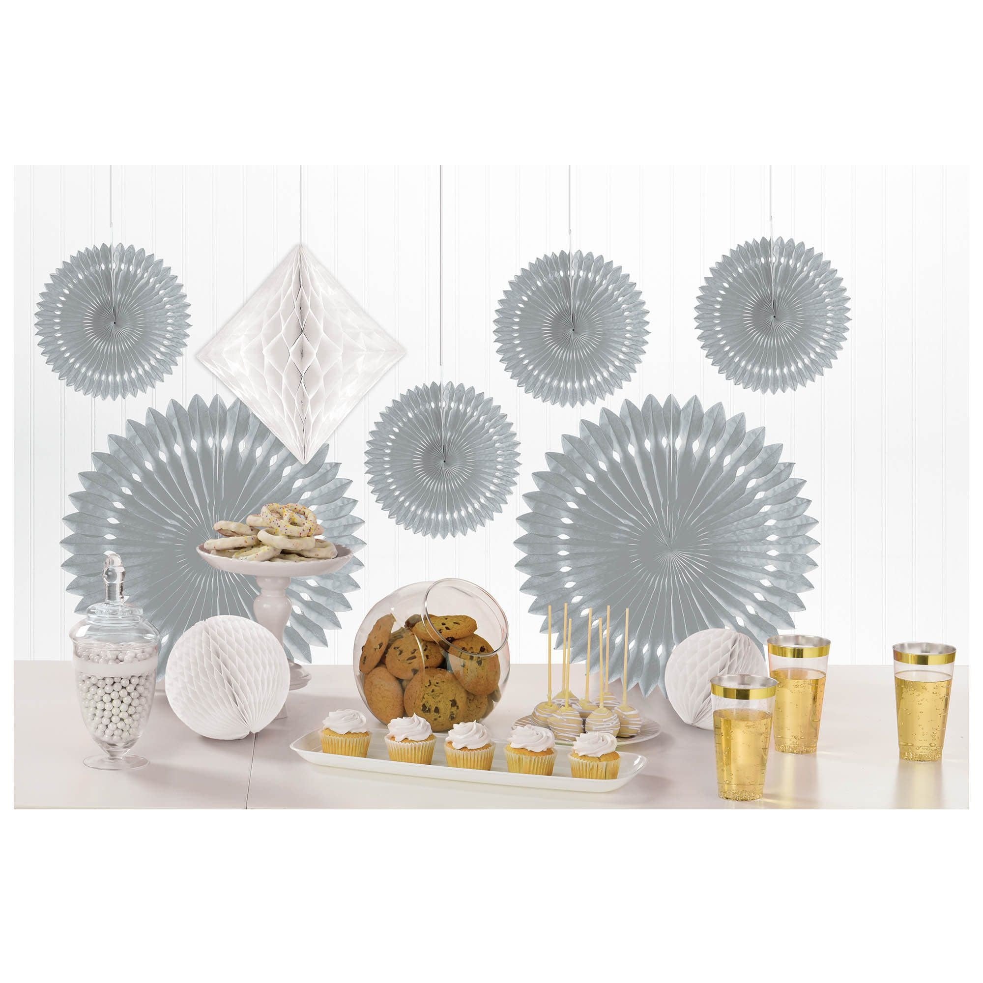 Ensemble De Décoration En Papier (9) - Argent Party Shop