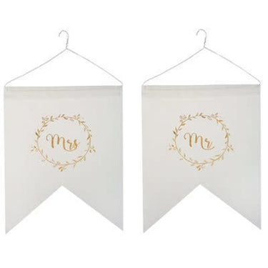 Santex - Fanions Just Married Métallisé Or 20 X 30 X 22 Cm (2) - Party Shop