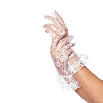 Gants Aux Poignets Lacé & Ébouriffé BlancParty Shop