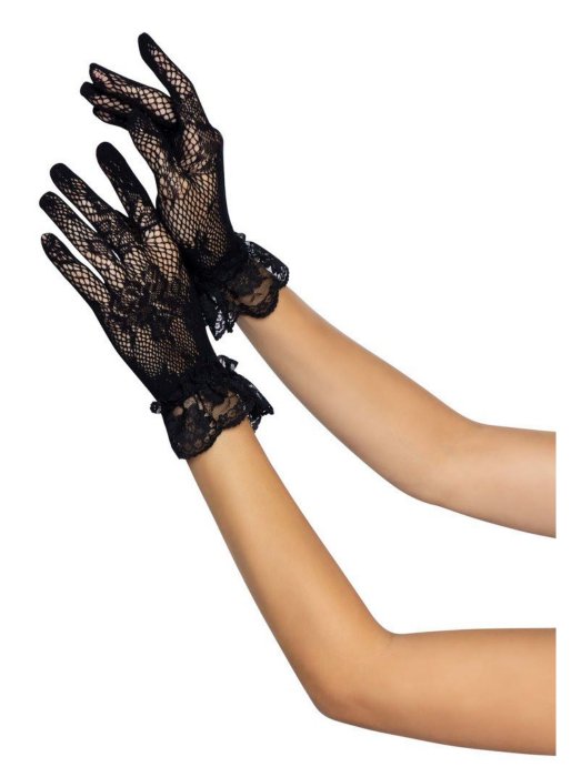 Gants Court En Dentelle Motifs Floral - Party Shop