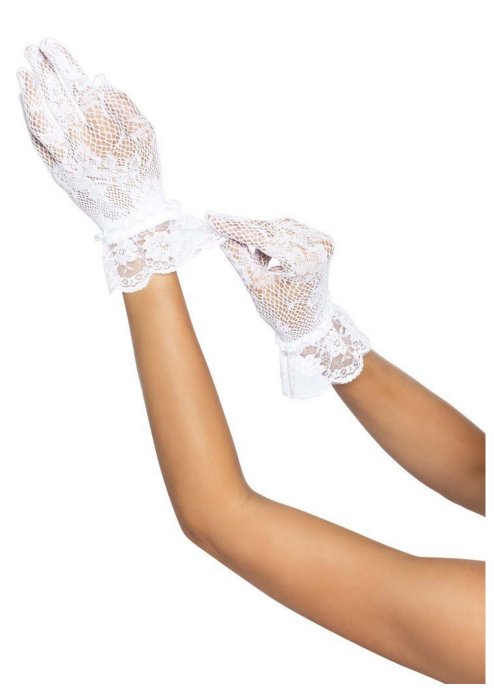 Gants Court En Dentelle Motifs Floral - Party Shop