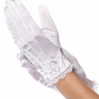 Gants Pour Enfant En Satin Blanc Brodés De Dentelle Party Shop