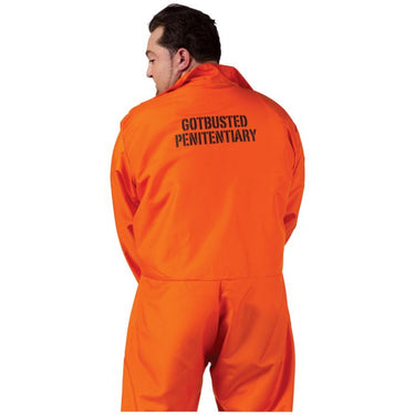 Got Busted! adult prisoner costume with bright orange jumpsuit and handcuffs, perfect for Halloween, cosplay, or themed parties. - FunWorld - Party shop