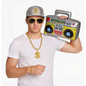 KBW Global - Hip Hop costume kit with dollar-sign cap, gold chain, bracelet, sunglasses and inflatable boombox – funny 90s rap outfit for Halloween, retro parties or music events – Party Shop