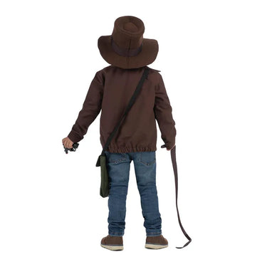 Kids Indiana Jones costume archaeologist outfit with hat, jacket, belt, holster, toy gun, whip and bag. Perfect for Halloween, carnival, cosplay or adventure party - MOM - PArty Shop