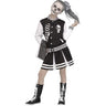Kids Scare Squad cheerleader costume with varsity jacket and pleated skirt – skeleton themed Halloween outfit perfect for costume parties- FunWorld - Party shop