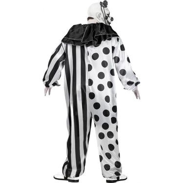 Killer Clown adult Halloween costume with creepy mask and collar – scary circus horror outfit for men – Party Shop - FunWorld - Party Shop