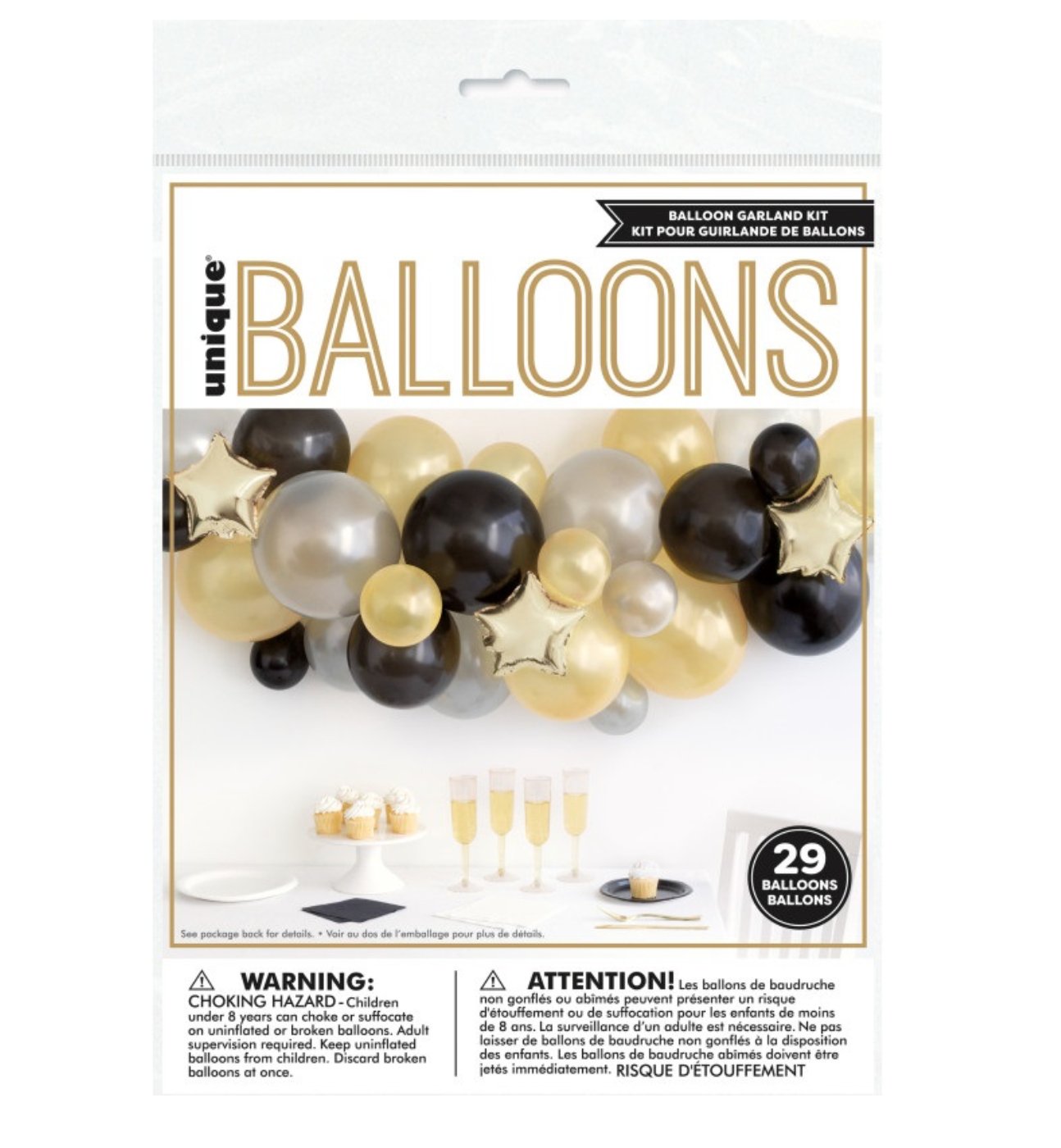 Kit De Guirlande De Ballons En Latex (29) Argent Or Noir - Party Shop