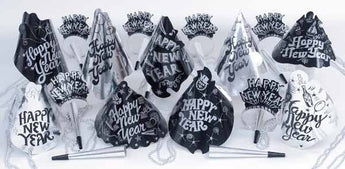 Kit De Party - Happy New Year Argent Et Noir - 10 Personnes - Party Shop