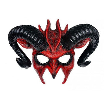 Masque de diable noir/rouge avec cornes de bélier Party Shop
