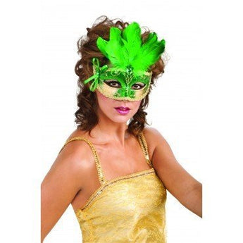 Masque Vénitien Carnaval Avec Plumes - Vert - Party Shop