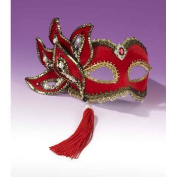 Masque Vénitien - Rouge Et Or Avec Perles Party Shop