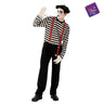 MOM - Men’s mime costume M-L – beret, striped shirt and suspender pants. Classic circus mime outfit perfect for Halloween, cosplay, carnival & theatre. Party Shop.