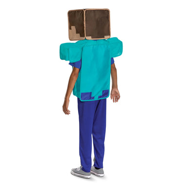 Official Minecraft Steve costume for kids – includes printed shirt, matching pants, and pixelated Steve mask – perfect for Halloween, cosplay, or video game–themed parties - Disguise - Party Shop