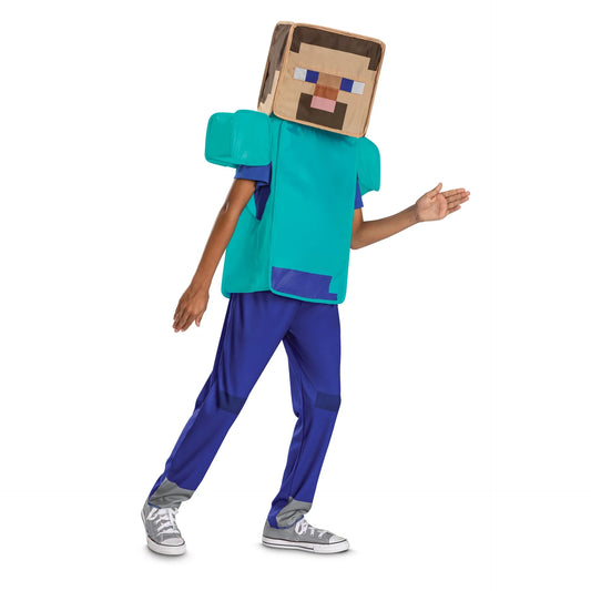 Official Minecraft Steve costume for kids – includes printed shirt, matching pants, and pixelated Steve mask – perfect for Halloween, cosplay, or video game–themed parties - Disguise - Party Shop